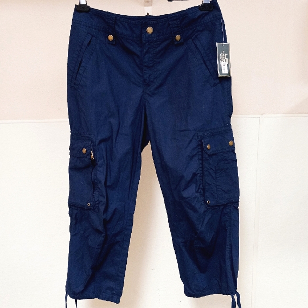 8 NEW W TAG LRL LAUREN RALPH LAUREN MIDNIGHT BLUE CROPPED CARGO PANTS